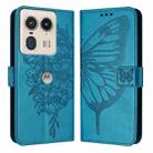 For Motorola Edge 50 Ultra Embossed Butterfly Leather Phone Case(Blue) - 2