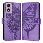 For Motorola Moto E14 Embossed Butterfly Leather Phone Case(Purple) - 2