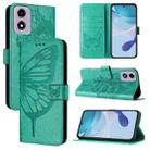 For Motorola Moto E14 Embossed Butterfly Leather Phone Case(Green) - 1