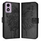 For Motorola Moto E14 Embossed Butterfly Leather Phone Case(Black) - 2