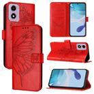 For Motorola Moto E14 Embossed Butterfly Leather Phone Case(Red) - 1