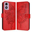 For Motorola Moto E14 Embossed Butterfly Leather Phone Case(Red) - 2