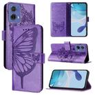 For Motorola Moto G85 Embossed Butterfly Leather Phone Case(Purple) - 1