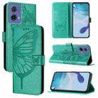 For Motorola Moto G85 Embossed Butterfly Leather Phone Case(Green) - 1