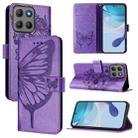 For Motorola Moto G15 / G15 Power Embossed Butterfly Leather Phone Case(Purple) - 1