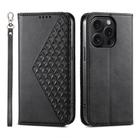 For iPhone 15 Pro Cubic Grid Calf Texture Magnetic Leather Phone Case(Black) - 1