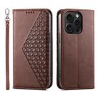 For iPhone 15 Pro Cubic Grid Calf Texture Magnetic Leather Phone Case(Brown) - 1