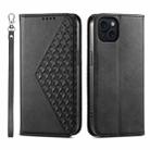 For iPhone 15 Plus Cubic Grid Calf Texture Magnetic Leather Phone Case(Black) - 1