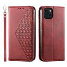 For iPhone 15 Plus Cubic Grid Calf Texture Magnetic Leather Phone Case(Red) - 1
