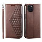 For iPhone 15 Plus Cubic Grid Calf Texture Magnetic Leather Phone Case(Brown) - 1