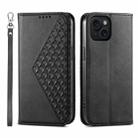 For iPhone 15 Cubic Grid Calf Texture Magnetic Leather Phone Case(Black) - 1