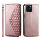 For iPhone 15 Cubic Grid Calf Texture Magnetic Leather Phone Case(Rose Gold) - 1