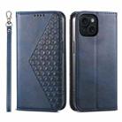 For iPhone 15 Cubic Grid Calf Texture Magnetic Leather Phone Case(Blue) - 1