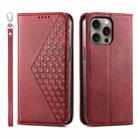 For iPhone 16 Pro Max Cubic Grid Calf Texture Magnetic Leather Phone Case(Red) - 1