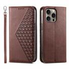 For iPhone 16 Pro Max Cubic Grid Calf Texture Magnetic Leather Phone Case(Brown) - 1