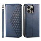 For iPhone 16 Pro Max Cubic Grid Calf Texture Magnetic Leather Phone Case(Blue) - 1