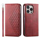 For iPhone 16 Pro Cubic Grid Calf Texture Magnetic Leather Phone Case(Red) - 1