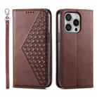 For iPhone 16 Pro Cubic Grid Calf Texture Magnetic Leather Phone Case(Brown) - 1