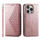 For iPhone 16 Pro Cubic Grid Calf Texture Magnetic Leather Phone Case(Rose Gold) - 1