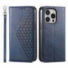 For iPhone 16 Pro Cubic Grid Calf Texture Magnetic Leather Phone Case(Blue) - 1