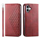 For iPhone 16 Plus Cubic Grid Calf Texture Magnetic Leather Phone Case(Red) - 1