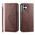 For iPhone 17 Cubic Grid Calf Texture Magnetic Leather Phone Case(Brown) - 1