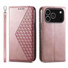 For iPhone 17 Pro Cubic Grid Calf Texture Magnetic Leather Phone Case(Rose Gold) - 1