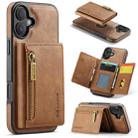 For iPhone 16 Plus DG.MING M5 Series Zip RFID Multi Card Detachable Leather Phone Case(Brown) - 1