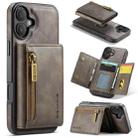 For iPhone 16 Plus DG.MING M5 Series Zip RFID Multi Card Detachable Leather Phone Case(Coffee) - 1