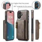 For iPhone 16 Plus DG.MING M5 Series Zip RFID Multi Card Detachable Leather Phone Case(Coffee) - 2