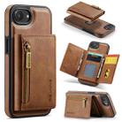 For iPhone 16e DG.MING M5 Series Zip RFID Multi Card Detachable Leather Phone Case(Brown) - 1