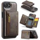 For iPhone 16e DG.MING M5 Series Zip RFID Multi Card Detachable Leather Phone Case(Coffee) - 1