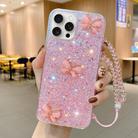 For iPhone 15 Pro Starry Sequin Jade Butterfly Epoxy TPU Phone Case with Strap(Pink) - 1