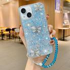 For iPhone 15 Plus Starry Sequin Jade Butterfly Epoxy TPU Phone Case with Strap(Blue) - 1