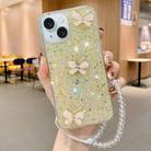 For iPhone 15 Starry Sequin Jade Butterfly Epoxy TPU Phone Case with Strap(Yellow) - 1