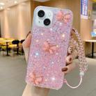 For iPhone 15 Starry Sequin Jade Butterfly Epoxy TPU Phone Case with Strap(Pink) - 1