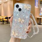 For iPhone 14 Plus Starry Sequin Jade Butterfly Epoxy TPU Phone Case with Strap(Silver) - 1