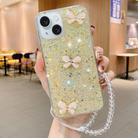 For iPhone 14 Starry Sequin Jade Butterfly Epoxy TPU Phone Case with Strap(Yellow) - 1