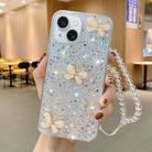 For iPhone 14 Starry Sequin Jade Butterfly Epoxy TPU Phone Case with Strap(Silver) - 1