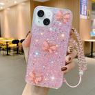 For iPhone 14 Starry Sequin Jade Butterfly Epoxy TPU Phone Case with Strap(Pink) - 1