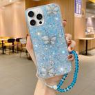 For iPhone 14 Pro Max Starry Sequin Jade Butterfly Epoxy TPU Phone Case with Strap(Blue) - 1