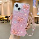 For iPhone 13 Starry Sequin Jade Butterfly Epoxy TPU Phone Case with Strap(Pink) - 1