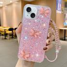 For iPhone 13 mini Starry Sequin Jade Butterfly Epoxy TPU Phone Case with Strap(Pink) - 1