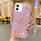 For iPhone 12 Starry Sequin Jade Butterfly Epoxy TPU Phone Case with Strap(Pink) - 1