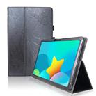 For TCL NxtPaper 11 Flower Embossed Leather Tablet Case with Handrest Strap & Pen Slot(Black) - 1