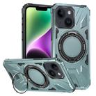 For iPhone 14 Plus MagSafe Magnetic Shockproof Phone Case with Ring Holder(Green) - 1