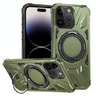 For iPhone 14 Pro MagSafe Magnetic Shockproof Phone Case with Ring Holder(Dark Green) - 1
