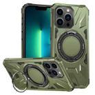 For iPhone 13 Pro Max MagSafe Magnetic Shockproof Phone Case with Ring Holder(Dark Green) - 1