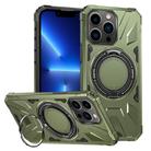 For iPhone 13 Pro MagSafe Magnetic Shockproof Phone Case with Ring Holder(Dark Green) - 1