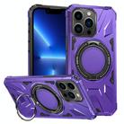 For iPhone 13 Pro MagSafe Magnetic Shockproof Phone Case with Ring Holder(Purple) - 1